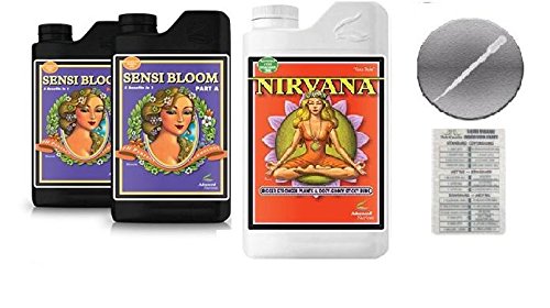 Advanced Nutrients Sensi Bloom A and B 4 Liter with Nirvana 1 Liter Bundle with Conversion Chart and 3mL Pipette