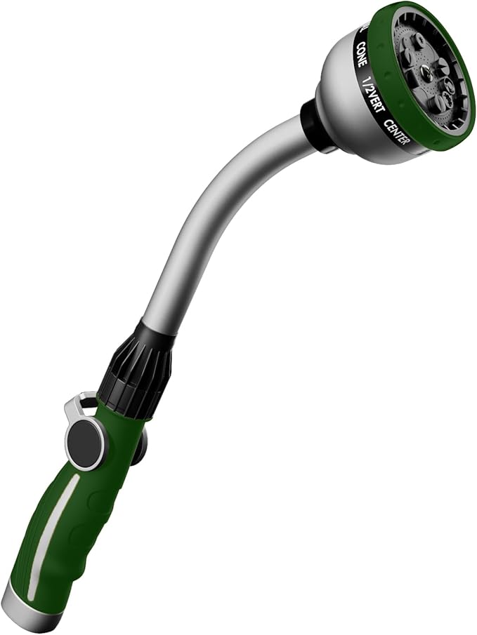 RESTMO Watering Wand Heavy Duty Metal Garden Hose Wand with 10 Spray Patterns 15-Inch Long Hose Nozzle Sprayer with Thumb Flow Control Ideal to Water Hanging Baskets and Shrubs Green