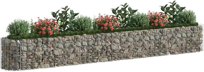 YAFF Galvanized Iron Gabion Raised Bed for Gardening 157.5 x 19.7 x 19.7 Inches Silver