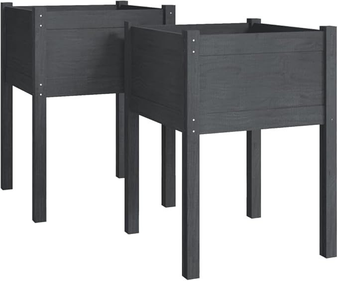 Set of 2 Wooden Garden Planter Box Raised Garden Bed with Legs Outdoor Wood Planter Box Stand Outdoor Wood Raised Garden Bed Gray 19.7x19.7x27.6-462