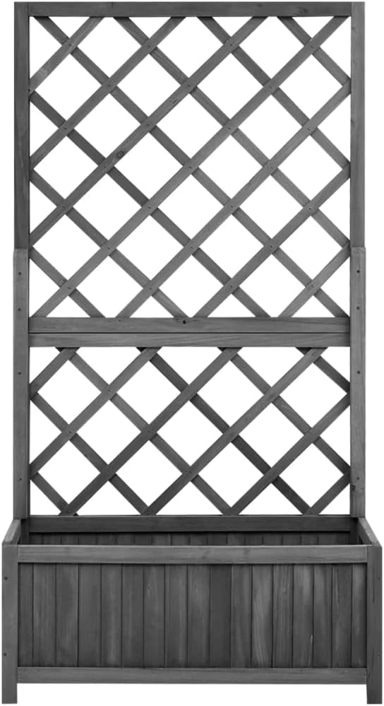 Raised Garden Bed with Trellis Planter Box Black 27.6 x 11.8 x 53.1 Solid Firwood Elevated Outdoor Flower and Vegetable Planter Box for Climbing Plants and Gardening