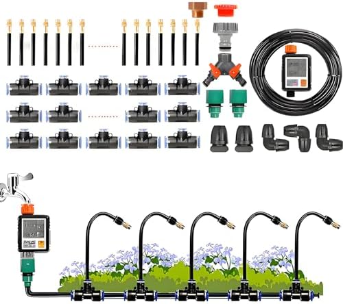 Quick Connector Drip Irrigation Kit - 20m Automatic System with 360° Adjustable Copper Nozzle &amp Atomizing Droppers for Efficient Garden Watering &amp Factory Cooling