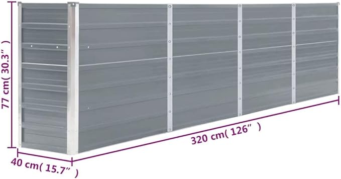 Grey Galvanized Steel Raised Garden Bed 126 x 15.7 x 30.3 in Large Rectangular Planter Box Weather Ready for Patio Balcony Outdoor Gardening