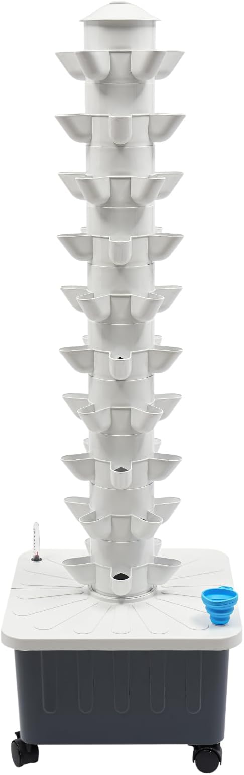 YIYIBYUS Vertical Hydroponic System Tower 50-Plant 10-Layer Hydroponics Growing Box Kit with 5.28Gal Large Water Tank for Indoor Outdoor Gardening on Balconies Courtyards Roofs Kitchens Offices