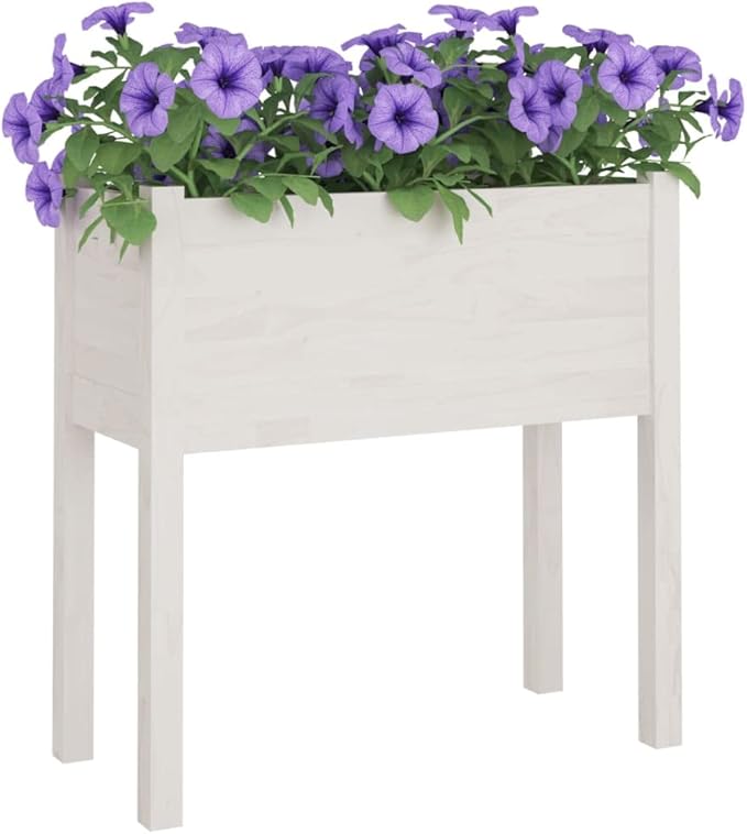 Wooden Garden Planter Box Stand with Legs Outdoor Raised Garden Bed Garden Yard Wood Box for Vegetables Flowers Herbs White 27.6x12.2x27.6 Solid Wood Pine