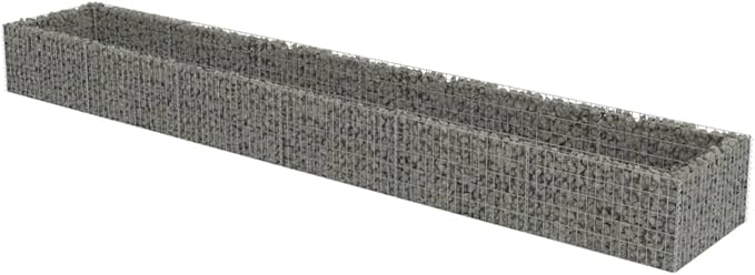 Galvanized Steel Gabion Planter Raised Bed Outdoor Garden Galvanized Steel Wire Mesh Grid Stone Wall Flower Raised Bed for Vegetables Flowers Plants 212.6x35.4x19.7 -AA