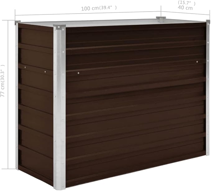 Brown Galvanized Steel Raised Garden Bed 39.4 x 15.7 x 30.3 Inch Outdoor Planter Box for Vegetables Herbs Flowers Durable Metal Planters for Outdoor Plants