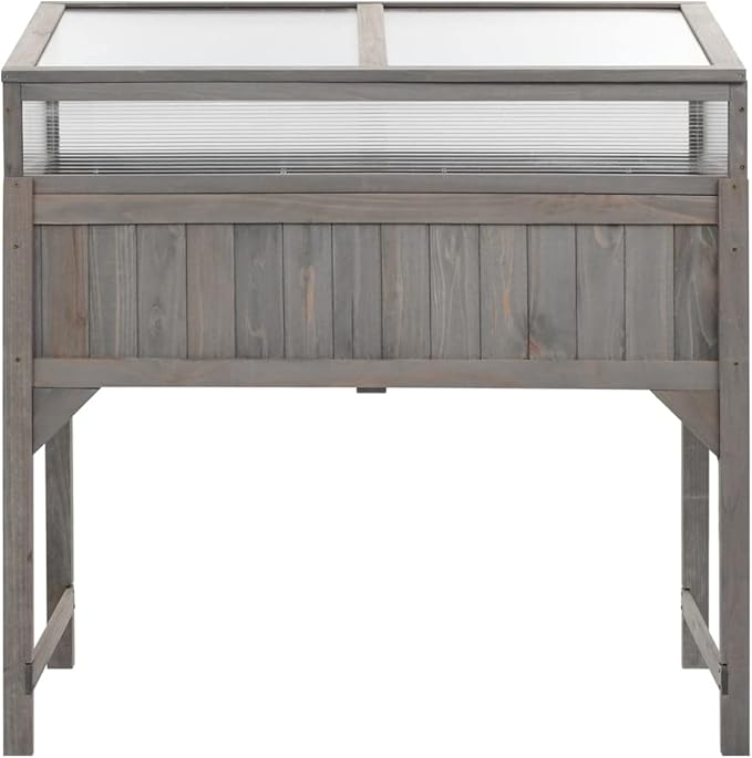 YAFF Raised Bed with Greenhouse 43.3x21.3x47.2 Solid Fir Wood(Gray)