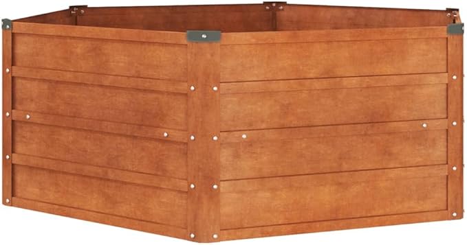 YAFF Garden Raised Bed Rusty Corten Steel Large Hexagonal 50.8 x 50.8 x 17.7 in Outdoor Planter Box for Vegetables Herbs Flowers Durable