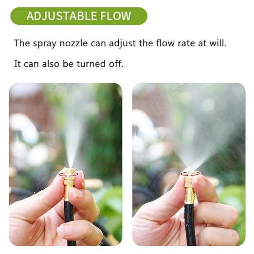 Garden Watering System Greenhouse Mist Drip Irrigation Kit 65Ft Hanging Plant Watering System with 20 Three-Way Atomizing Nozzle and 12mm Irrigation Tubing Hose Gold