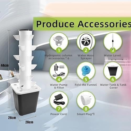 Hydroponic Tower Garden Growing System 30 Pods Aeroponics Kit for Herbs Fruits &amp Vegetables with Timer and Hydrating Pump (15 Holes)