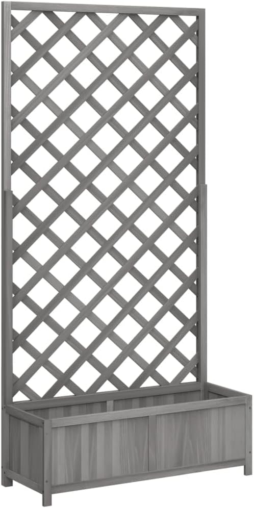 Raised Garden Bed with Trellis Gray Solid Fir Wood Outdoor Planter Box 35.4x13.8x70.9 Elevated Planter for Flowers Vegetables and Climbing Plants in Garden or Patio