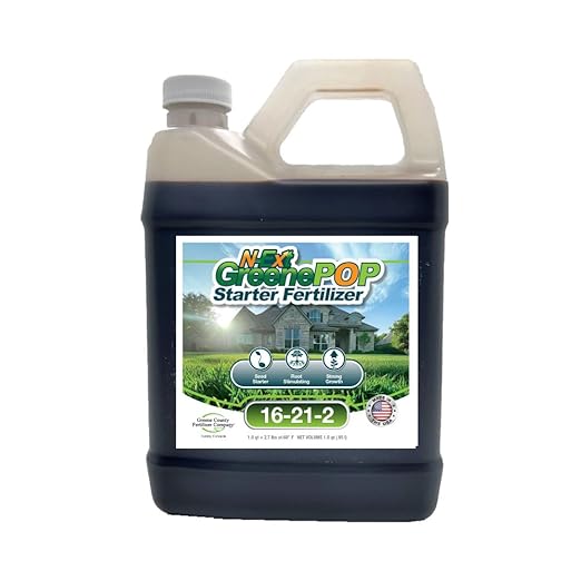 16-21-2 GreenePOP Liquid Starter Fertilizer - 1 Quart (32 oz = Covers up to 2000 sq ft) Bio-Stimulant with Sea Kelp and Humic Acid for Lawns
