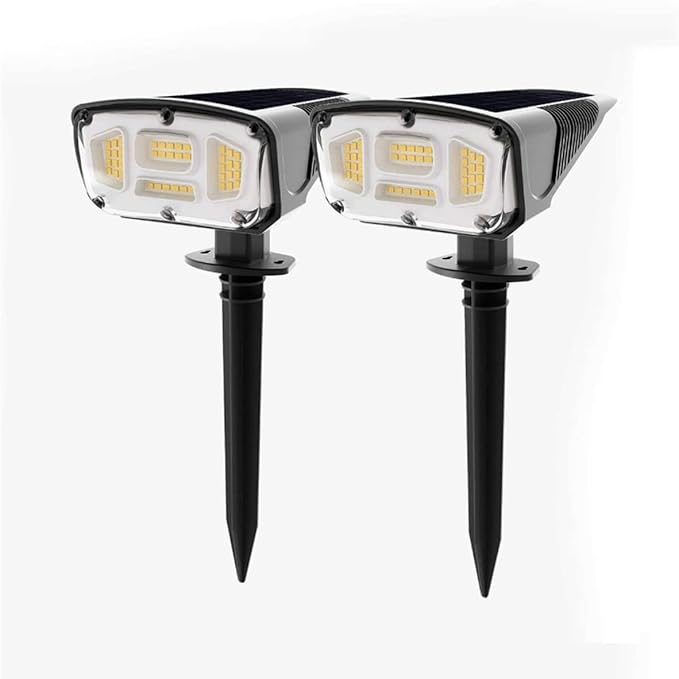 Solar Lights Outdoor GardenIP67 Waterproof 52LED Solar Spot Lights Outdoor 3Mode Solar Outdoor Lights 2 in 1 Solar Landscape Spotlights/Wall Lights Decorative for Pathway Yard Patio2 pcs