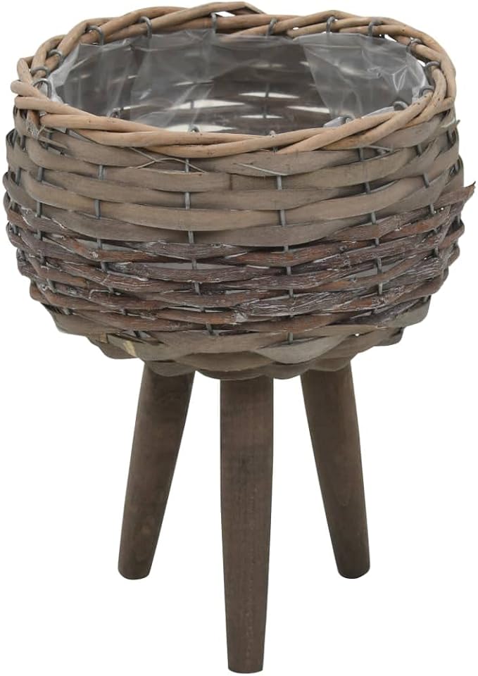 Brown Wicker Planter Set of 3 - Large Medium Small Garden Basket Galvanized Steel Fencing for Patio Raised Bed &amp Landscape - vidaXL