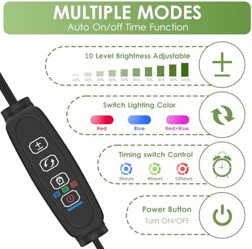 2 Heads LED Grow Lights for Indoor Plants Adjustable Clip-On Plant Lamp with Timer (3/9/12H) 3 Light Modes Flexible Gooseneck for Optimal Growth