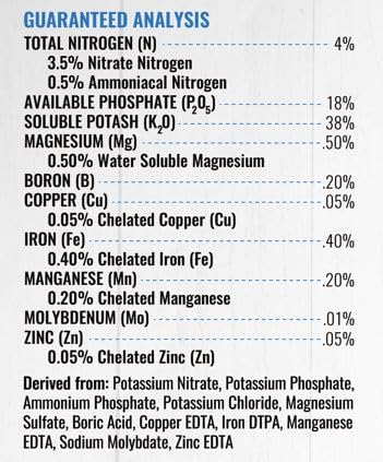 4-18-38 Fertilizer Made in USA – 100% Water Soluble Plant Food for Hydroponics and Soil Gardens - Tomatoes Peppers &amp Leafy Greens - Super Concentrated - Makes 1000 Gallons!