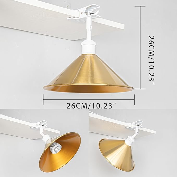 Clip Mount 5.9Ft Plug in Timing Cord Plant Light Full Spectrum White Light White Base Gold Metal Shade Adjusted Angle Modern Clamp Light for Indoor Plants
