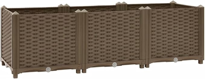 vidaXL Rectangular Raised Bed - Sturdy Outdoor Planter for Garden Patio and Balcony Durable Polypropylene Material Easy to Assemble - Brown 47.2x15.7x15