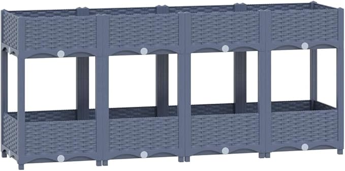 vidaXL Raised Bed - Durable and Sturdy Outdoor Gardening Solution - Made of Hard-Wearing Polypropylene - Ample Planting Space - Elegant Gray Design