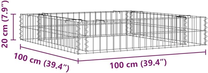 YAFF Square Gabion Planter Box - Galvanized Steel Raised Garden Bed 39.4 x 39.4 x 7.9 - Silver