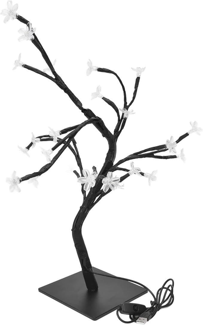 Cherry Blossoms Tree Lamp LED Cherry Tree Light USB Powered Bonsai Decor with 24 Warm White LEDs Flexible PVC Branches for Home Office Garden Party Decoration