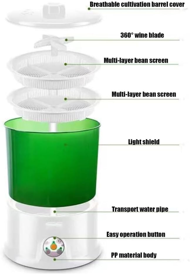Portable Bean Sprouts Machine 2 Layers Automatic Sprouts Growing Kit Three Modes for Soybean Mung Bean Red Bean Radish