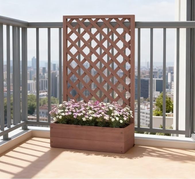 Wooden Garden BedRaised Garden Bed Planting Planter Box with Trand Drain Holes for Climbing Vine Plants