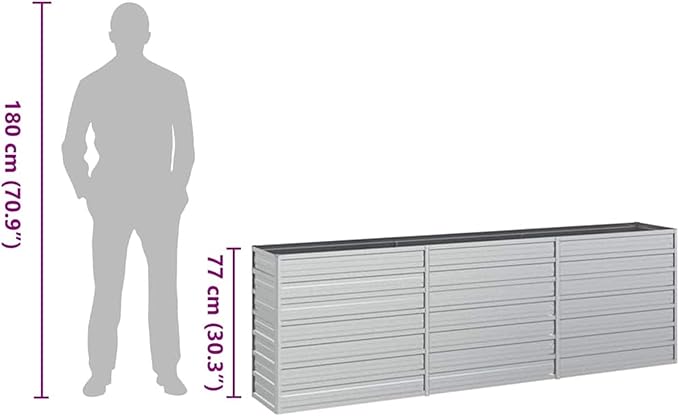 Bopdu Garden Raised Bed 94.5x15.7x30.3 Galvanized Steel Silver Backyard Patio Planter Raised Beds for Vegetables Outdoor Garden Raised Planter Box for Flowers Fruits