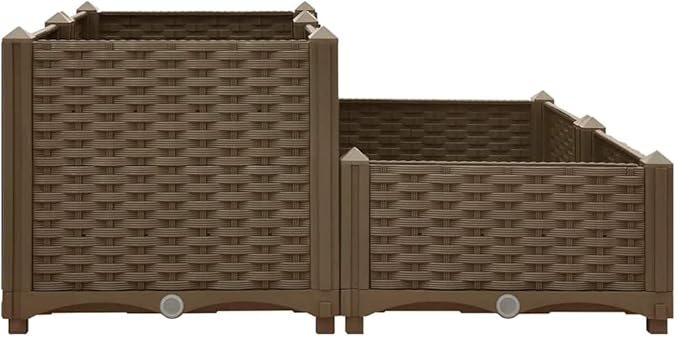 Brown Polypropylene Raised Garden Planter 31.5x31.5x15 in Sturdy Outdoor Box for Vegetables Herbs Flowers on Patio Balcony Easy Assembly Elevated Bed