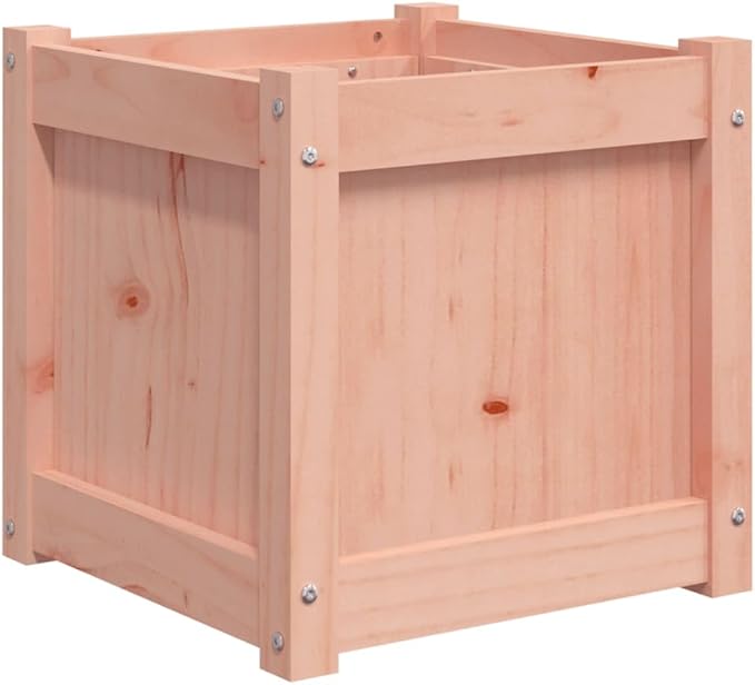 Garden Planter Set of 2 Natural Solid Douglas Fir Wood 15.7x15.7x15.7 inch Square Raised Bed for Outdoor Plants Patio Balcony Herb &amp Flower Gardening