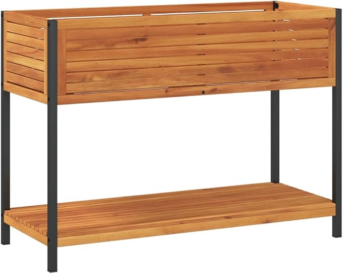 Rectangular Solid Acacia Wood Raised Garden Bed Oiled Finish 17.7 x 43.3 x 31.5 in Durable Planter for Outdoor Plants Indoor Gardening