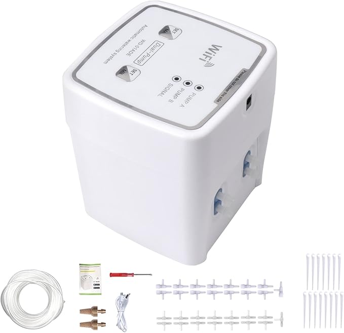 Hydroponic Equipment Intellint Watering Device Double Pump Timed Automatic Drip Irrigation System Remote APP Controller Garden Terrace Potted Indoor Garden(Blue 15 Pots)
