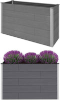 Large Garden Raised Bed Gray Wood-Plastic Composite &amp Aluminum 59.1x19.7x35.8 Inch Outdoor Planter Box for Patio Balcony Gardening