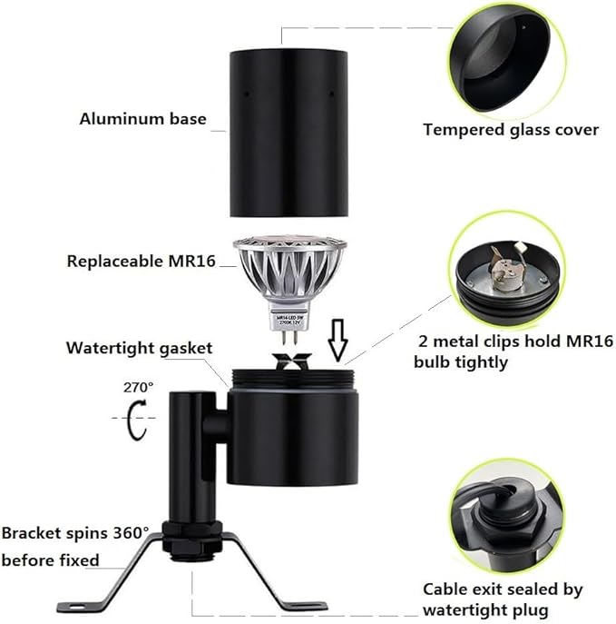 Arrownine Landscape Lighting Down LightsMoon Light Low Voltage Outdoor Wall Tree Mount Lighting Replaceable MR16 LED Bulb Included Black Finish with Bulb