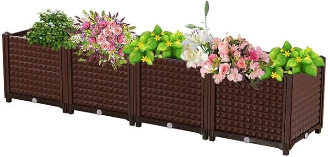 YSUEFIJO Raised Garden Bed Outdoor Planter Box with Water Design &amp Drainage Holes Vegetable Flowers Planting Raised Container Garden Bed Kit for Backyard/Patio/Gardener