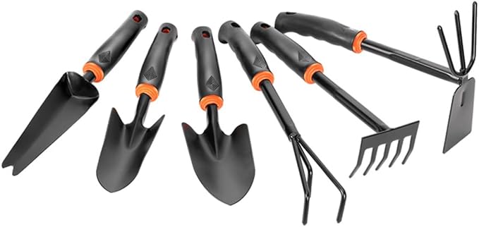6pcs Iron Garden Tool Set Shovel Rake Hoeing Rake Plastic Handle for Weeding Planting Skid Design
