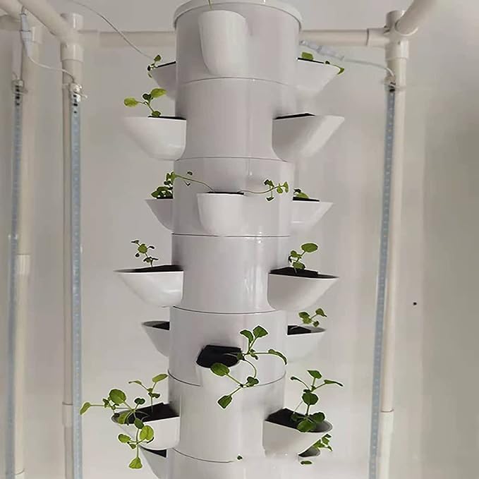 15 Floors 45 Holes Hydroponics Tower Set Hydroponic Growing Farm Greenhouse Hydroponic Grow Vegetable Plant Tower Gift for Gardening L