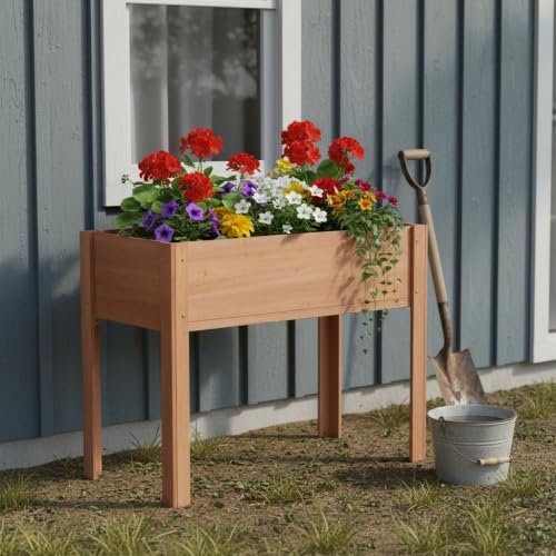 48x24x30 inch Raised Garden Bed with Legs Elevated Wooden Planter Box for Outdoor Plants Flowers Fruits Vegetable Herb Growing. (40 * 20 * 31 Brown)