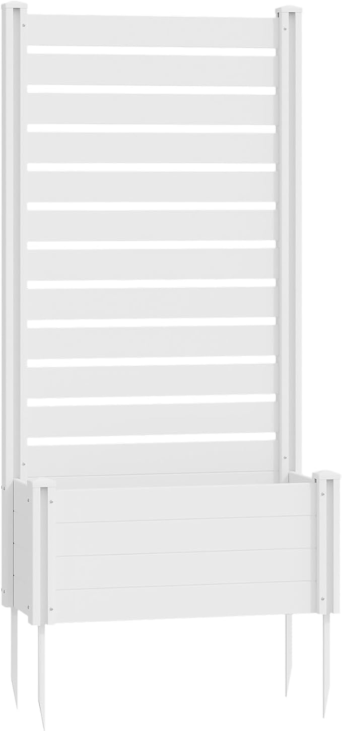 Casaphoria Raised Garden Bed with Trellis 73x37x18 Planter Box with Open Bottom for Gardening Vegetables &amp Vines and Climbing Plants White