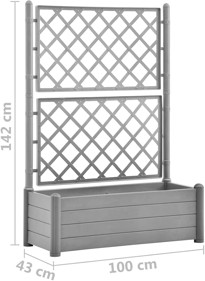 Garden Planter with Trellis Standing planters Raised Flower Bed Garden beds Outdoor Planter Boxes Suitable for Corridor Courtyard Orchard Nursery 39.4x16.9x55.9 PP Stone Gray