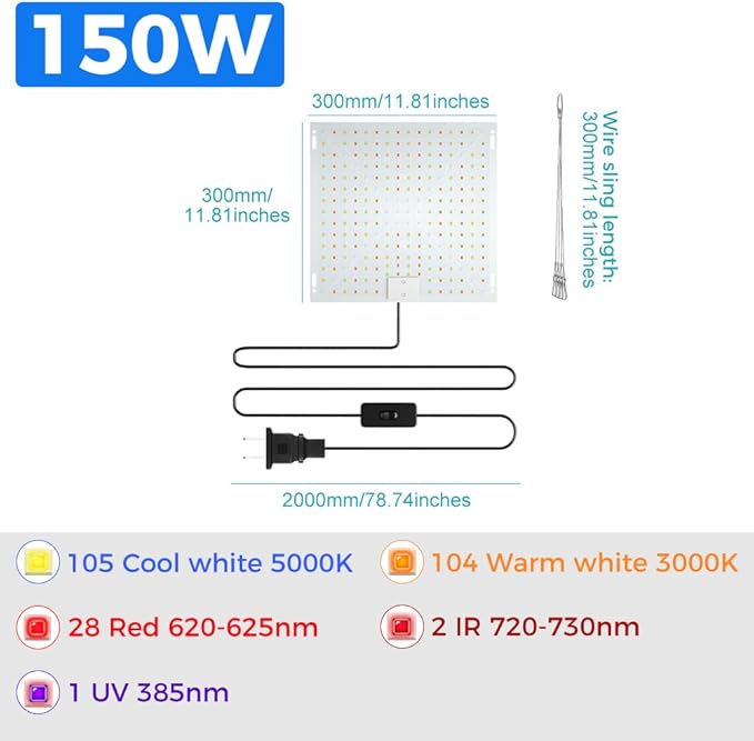 2PCS 1000W LED Grow Lamps 2025 New 240leds Full Spectrum Dimmable Grow Light with Diodes for Indoor Plants Seedling Veg &amp Bloom Hydroponic Lights Sunlight Lamp for Fill Lighting US Plug with Hoo