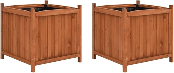 2 pcs Wooden Garden Raised Beds Outdoor Garden Planter Box Perfect for Flowers Vegetables and Herbs 19.7x19.7x19.7 Firwood-110