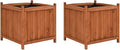 Set of 2 Brown Raised Bed Water-Based Paint Large Square Firwood Planters for Garden Balcony Patio Outdoor Indoor - Sturdy Welded Fence for Home and Garden
