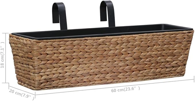 Rectangular Water Hyacinth Planter Set of 2 Brown &amp Black Woven Design Steel Frame Indoor Plant Pots with Removable Liners 23.6x23.6x7.1 inch for Living Room Decor