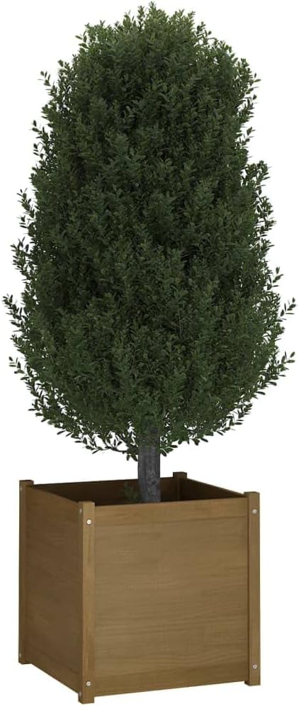 Wooden Garden Planter Box Outdoor Raised Garden Bed Garden Yard Wood Box for Vegetables Flowers Herbs and Succulents Honey Brown 23.6x23.6x23.6 Solid Wood Pine