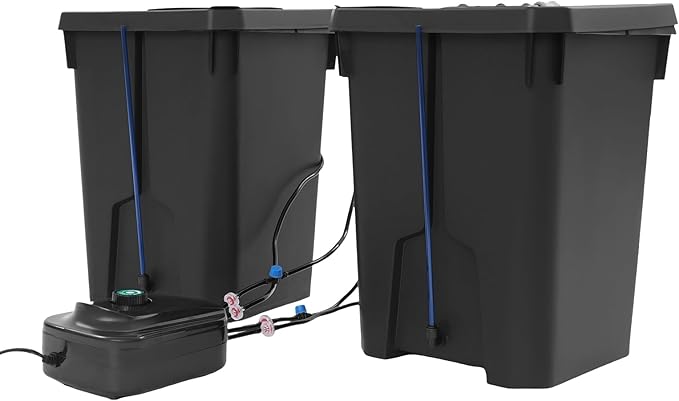 DWC Hydroponics Growing System Kit 7.13Gal x 2 Buckets Recirculating Deep Water Culture Hydroponic Bucket System with 8W Air Pump and Air Stones for Garden Greenhouse Balcony Indoor