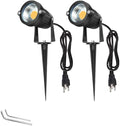 Youngine Pack of 2 Outdoor COB 5W LED Landscape Lights IP65 Waterproof COB Spotlights with Spiked Stand and US Plug for Outdoor Flag Yard Lawn Tree (Warm White)