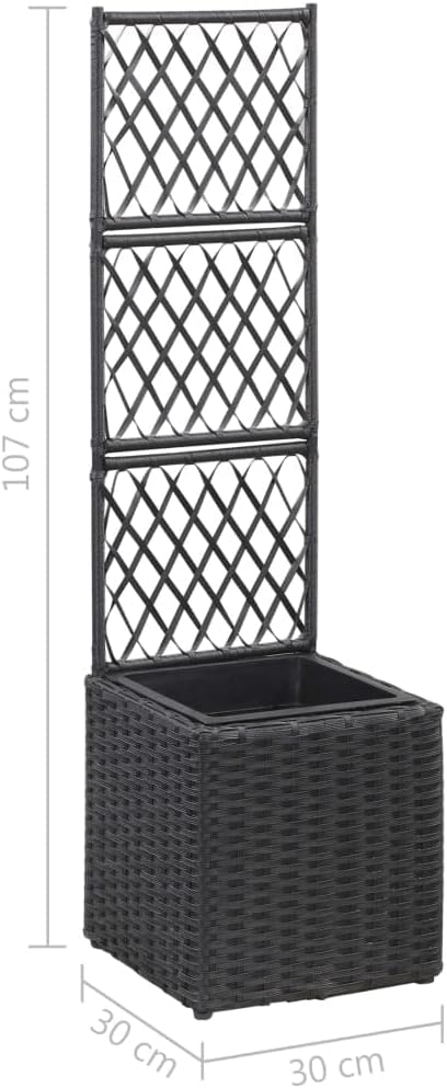 Trellis Raised Bed with 1 Pot Gardening Box Standing Planter Planter Boxes Raised Flower Bed Suitable for Corridor Nursery Courtyard Orchard 11.8x11.8x42.1 Poly Rattan Black