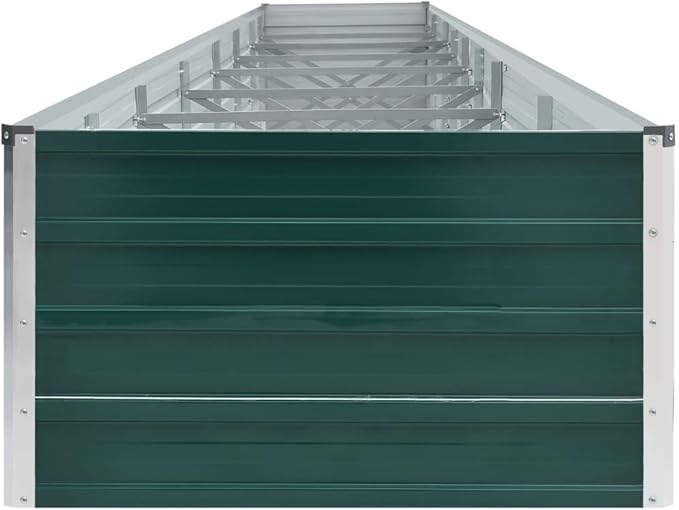 Galvanized Steel Raised Garden Bed Green Metallic Finish 236.2x31.5x17.7 in Outdoor Planter Box for Vegetables Flowers